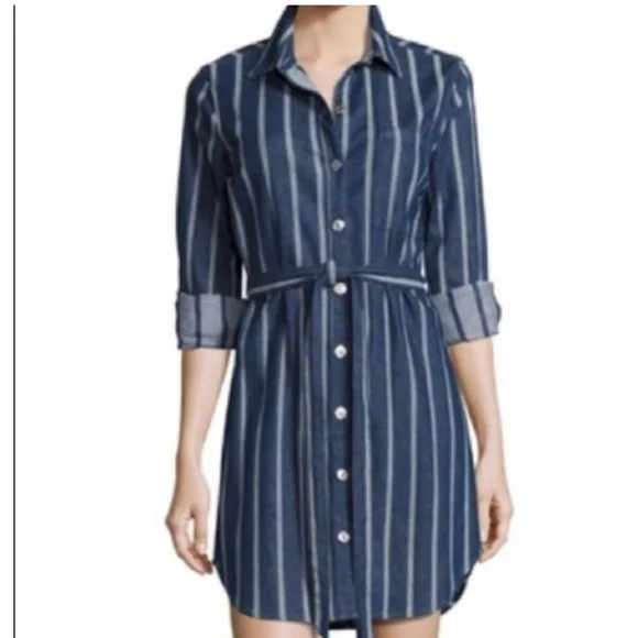 7 For All Mankind Denim Stripe Shirt Dress - Picture 6 of 11